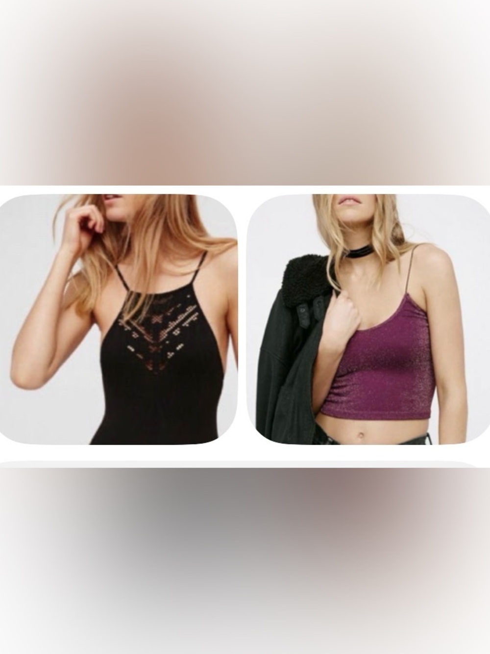Free People Tank Bundle M/L Lace Bodysuit + Shimmer Crop Top EUC
